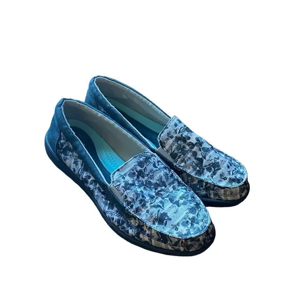 Crocs Slip Ons Floral Womens White Pink Blue US 11 Casual Comfy Walking Shoes
